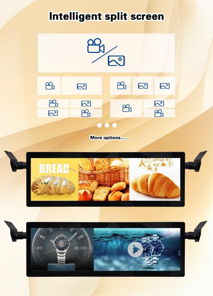 Οθόνη ψηφιακής σήμανσης LCD 29 ιντσών σε σχήμα μπάρας, τοποθετημένη στην οροφή λεωφορείου, με Wi-Fi, Android, ασύρματη δικτύωση και δυνατότητα 4G 4