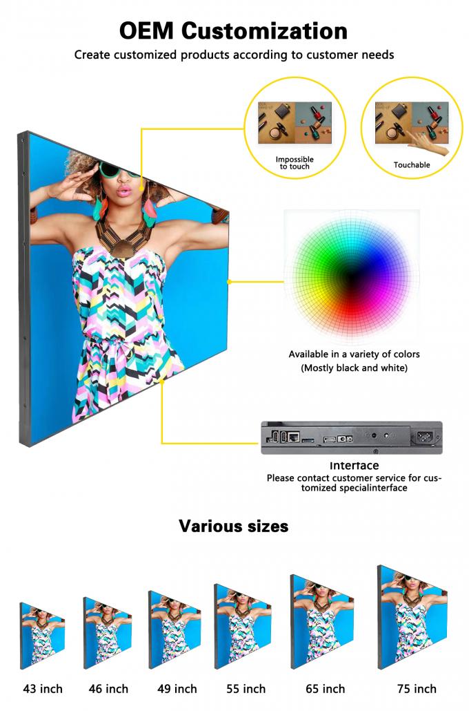 32~55 ιντσών Super Slim wifi Loop LCD Video Wall 1000nit Splice για εμπορικά κέντρα Wayfinding Ψηφιακή σήμανση οθόνης τοίχος 3