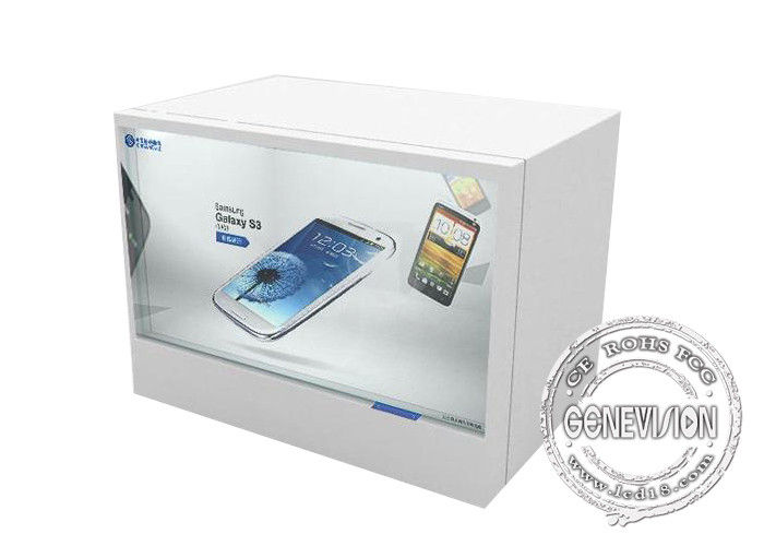 Άσπρη διαφανής LCD προθήκη οθόνης αφής με το αρρενωπό σύστημα/τον τηλεχειρισμό