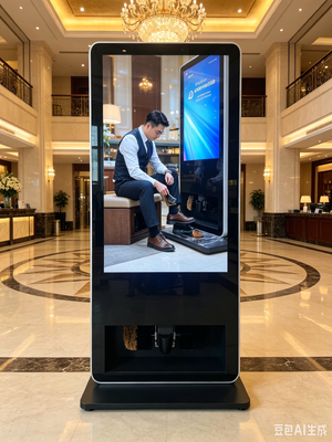 Διαφημιστικό περίπτερο LCD 55 ιντσών Android με ενσωματωμένο γυαλιστικό παπουτσιών για ξενοδοχεία και αεροδρόμια