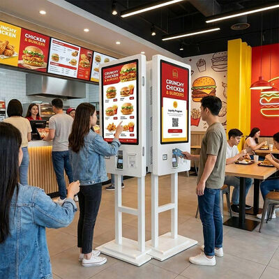 32 Inch Dual Screen Self Service Order Kiosk Capacitive Touch Restaurant Self Ordering Payment Terminal With Receipt Printer QR Scanner POS Bracket For Fast Food Coffee Shop